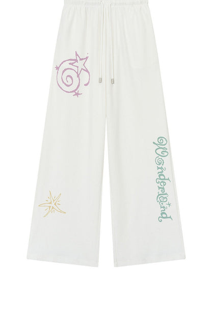 Waffle Knit Print Sweatshirt and Pants Set-Up