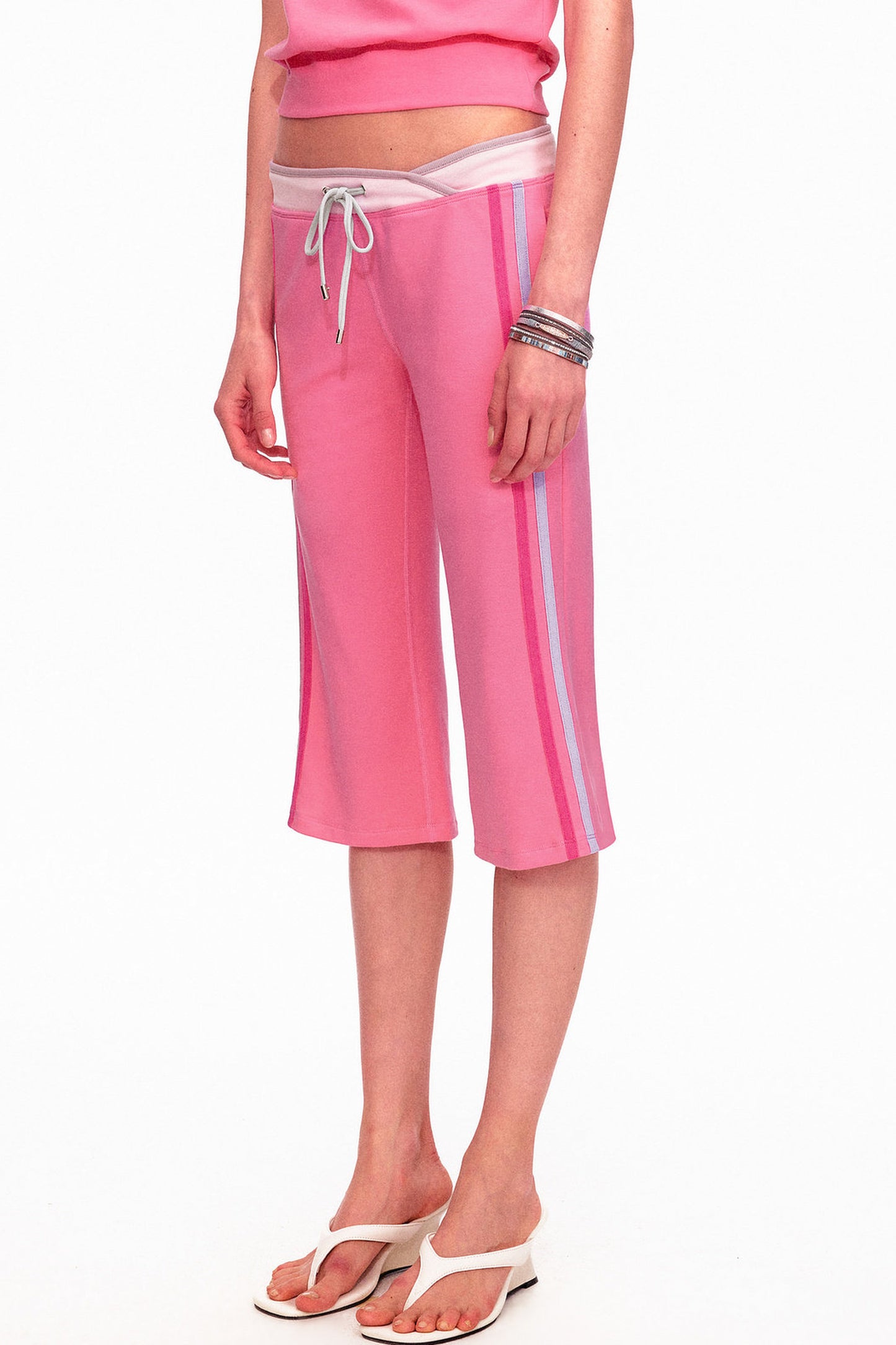 Low-Waist Color-Block Drawstring Knit Capri Pants