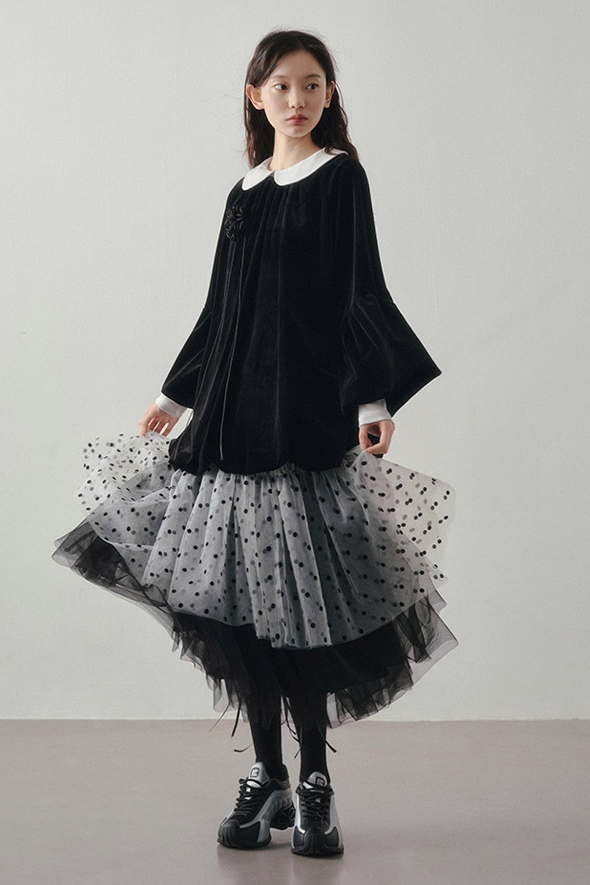 Patchwork Long Sleeve Velvet Tops