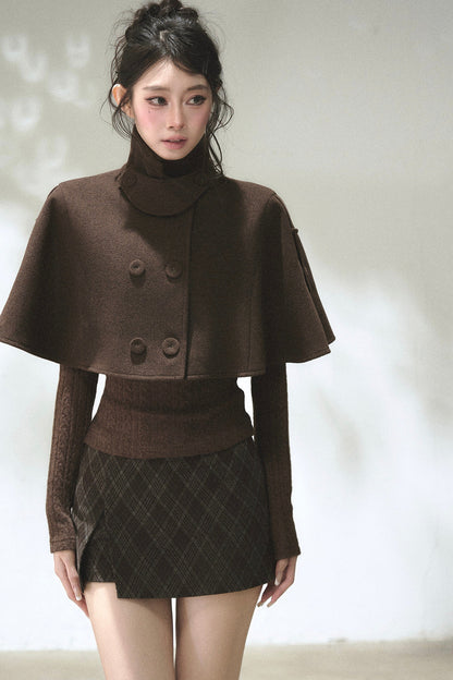 Double-Breasted Wool Blend Cape
