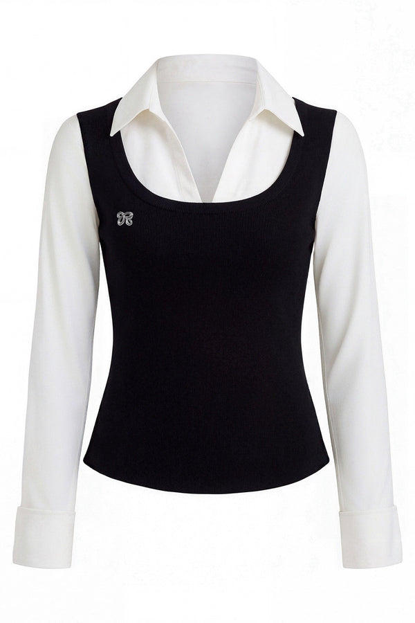 Layered-Look Contrast Lapel Shirt