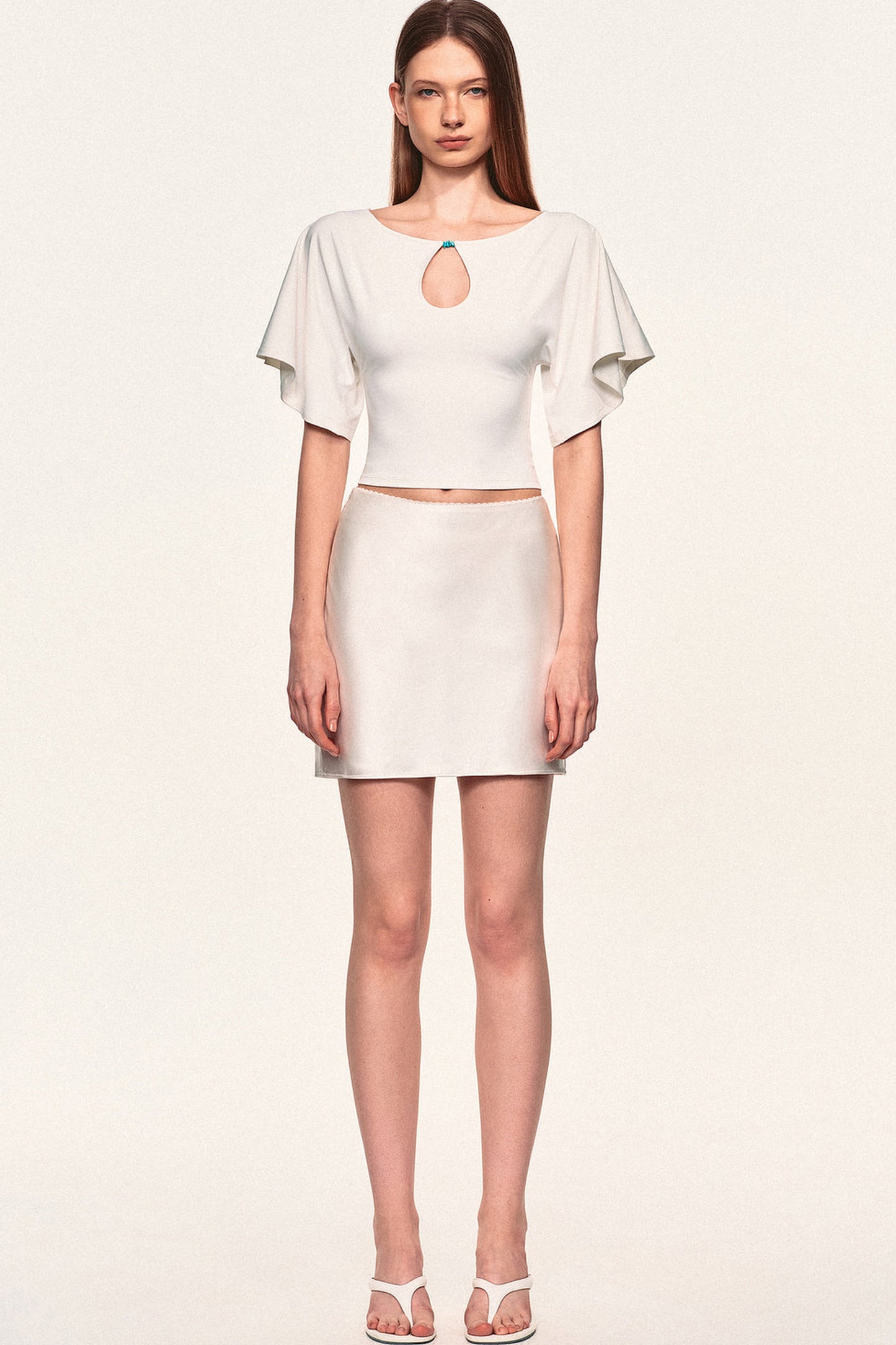 Water Drop Cutout Flutter Sleeve Blouse
