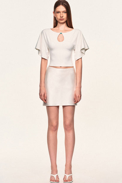 Water Drop Cutout Flutter Sleeve Blouse