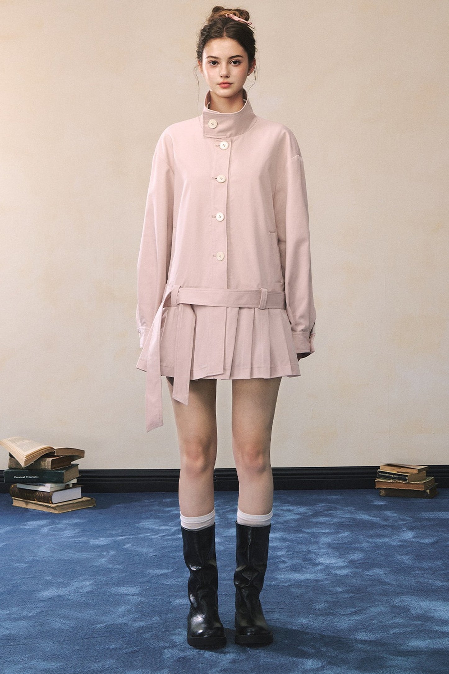 Pleated Hem Tie Waist Jacket
