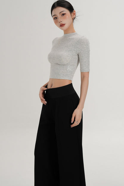 Cropped High Neck Short Sleeve Top