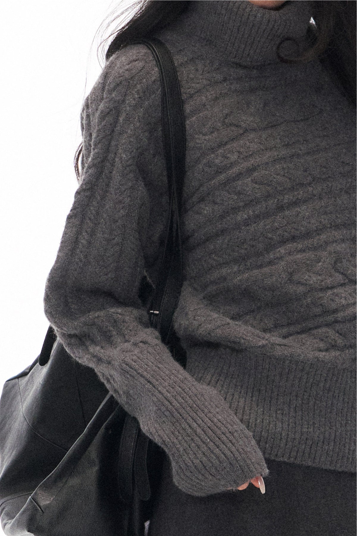 Turtleneck Knit Sweater and Long Skirt Set-Up
