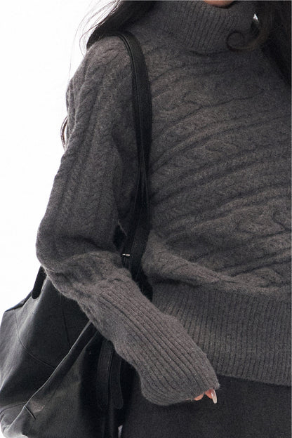 Turtleneck Knit Sweater and Long Skirt Set-Up