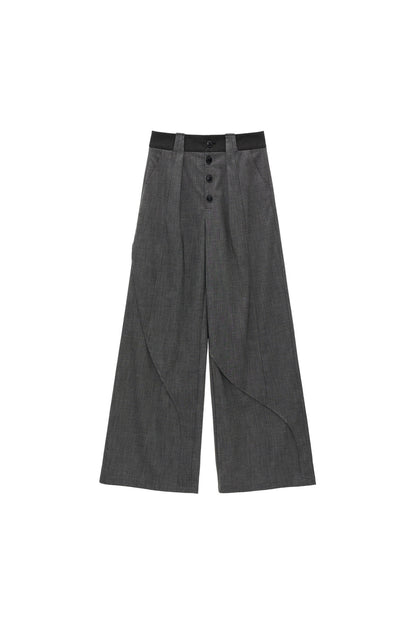 Linen Lyocell Spliced Waist Straight Pants