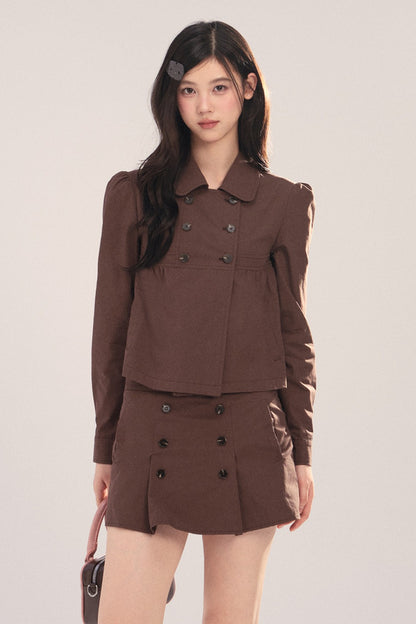 Long-Sleeved Plaid Shirt and Skirt Set-Up