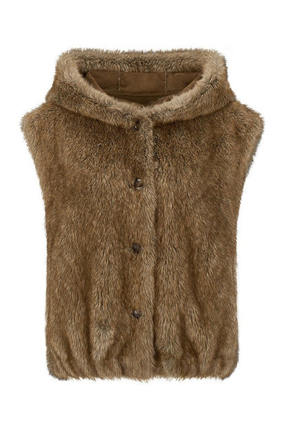 Hooded Faux Fox Fur Vest