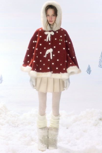 Red Polka Dot Plush Hooded Cloak