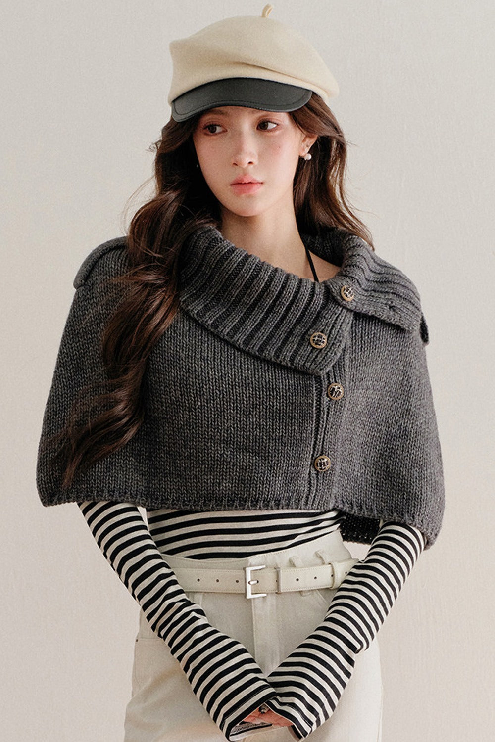 Short Button-Up Wool Cape
