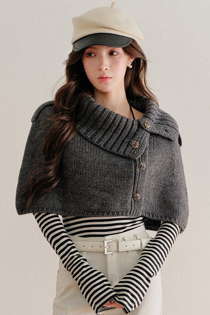 Short Button-Up Wool Cape