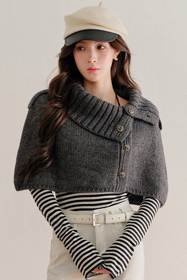 Short Button-Up Wool Cape