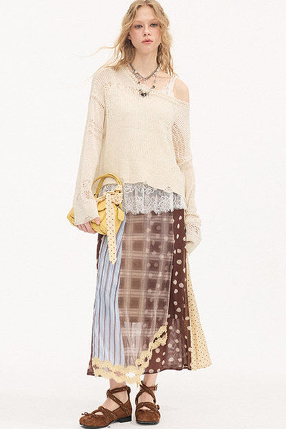 Asymmetrical Knit Off-Shoulder Top Set