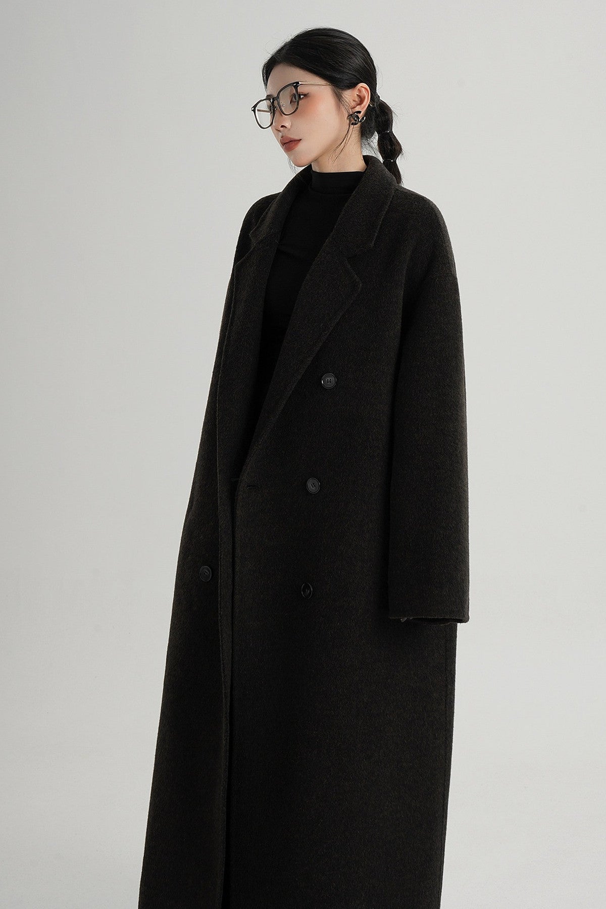 Cappotto ampio lungo in lana double face