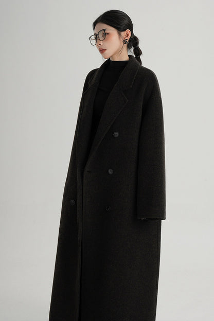 Cappotto ampio lungo in lana double face