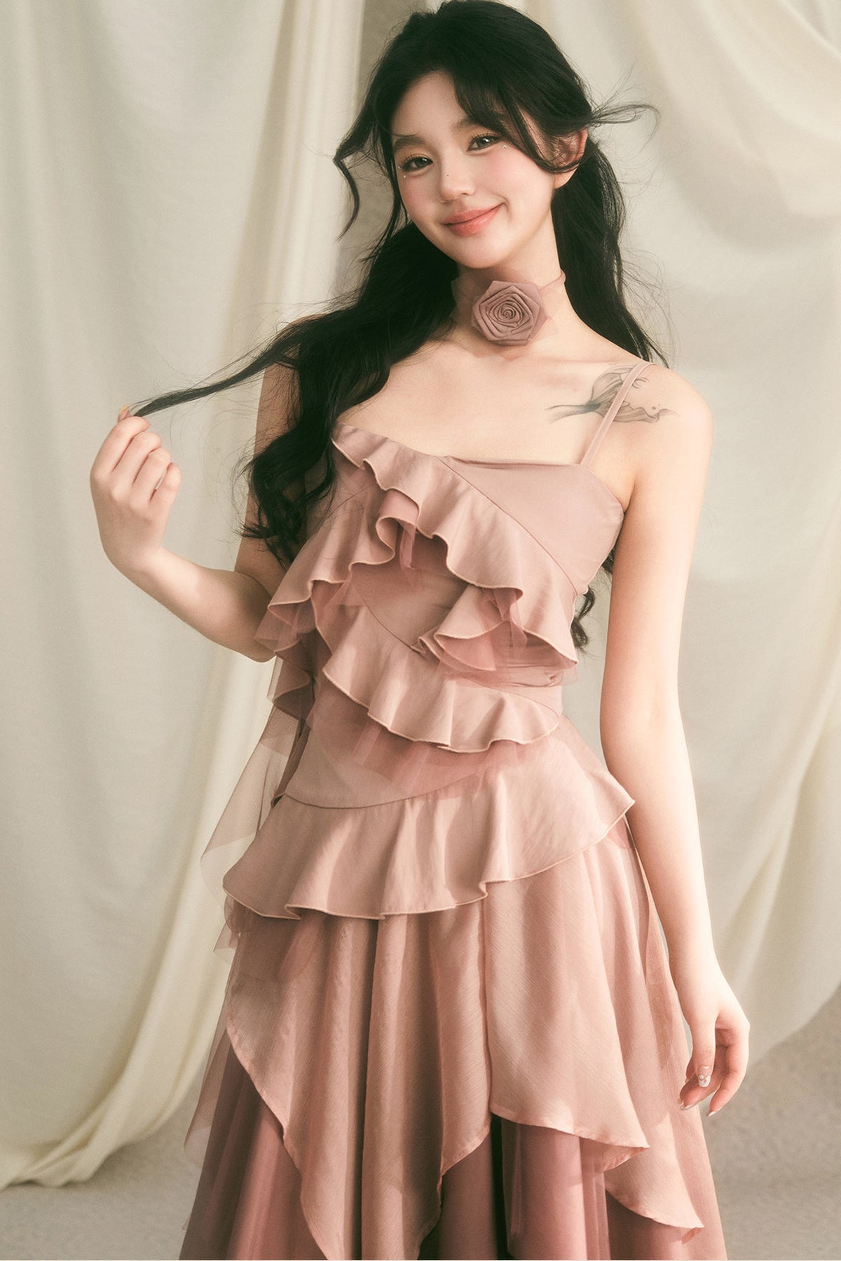 Rose Wave Layered Camisole and Skirt Set-Up
