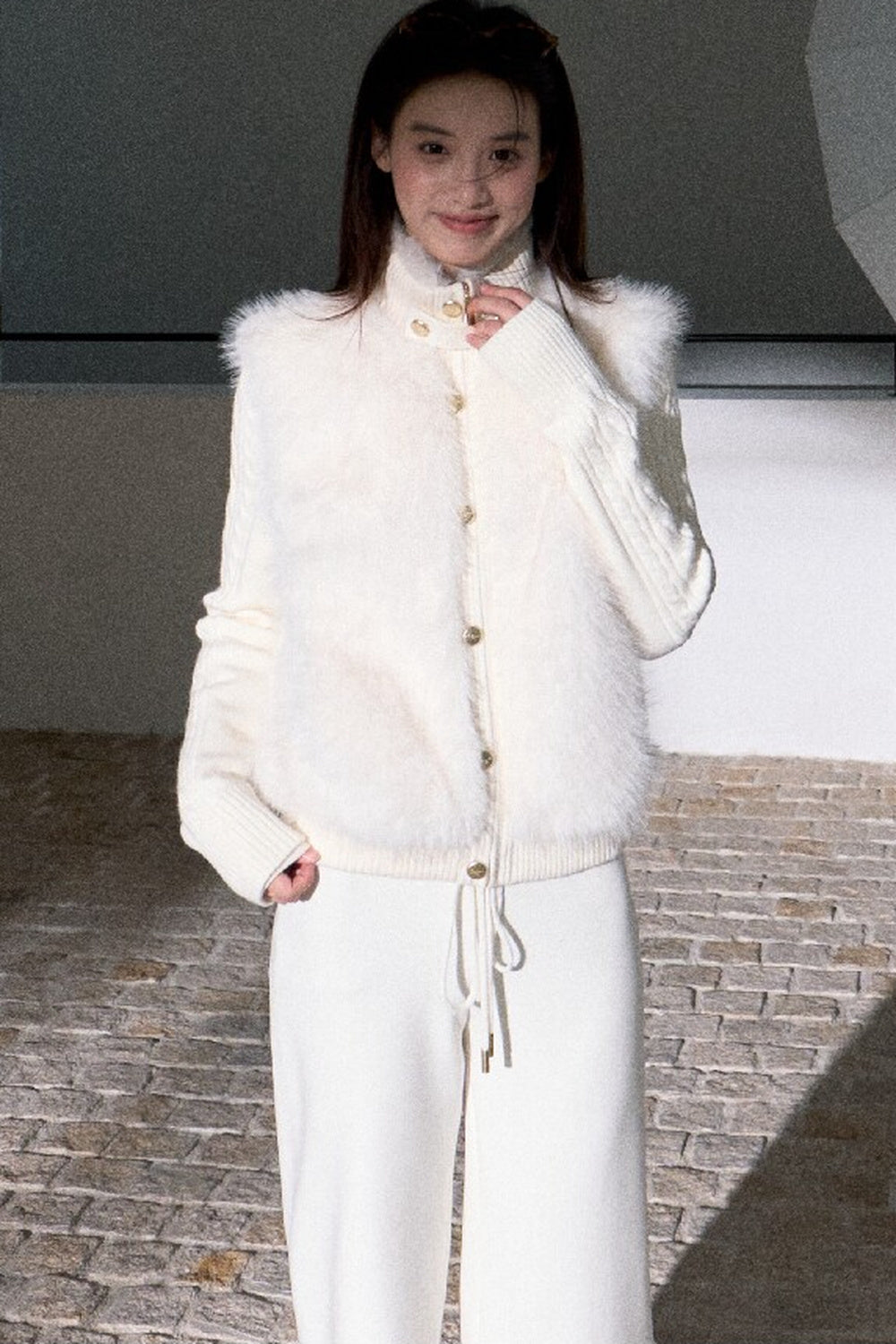 Vintage Eco-Friendly Fur Cable Knit Jacket