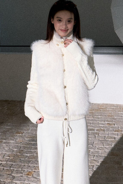 Vintage Eco-Friendly Fur Cable Knit Jacket