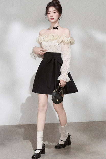 Ruffle Off-Shoulder Long Sleeve Dress