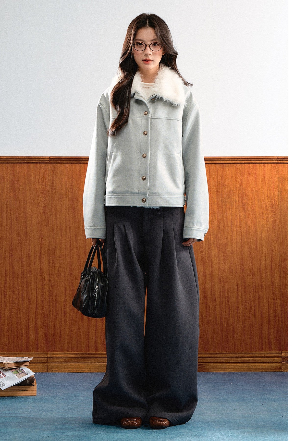 Light Blue Faux Shearling Jacket