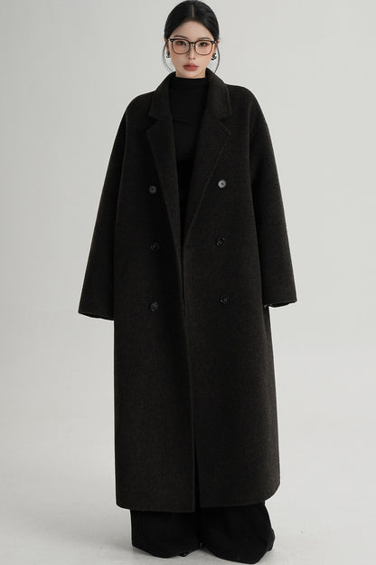 Cappotto ampio lungo in lana double face