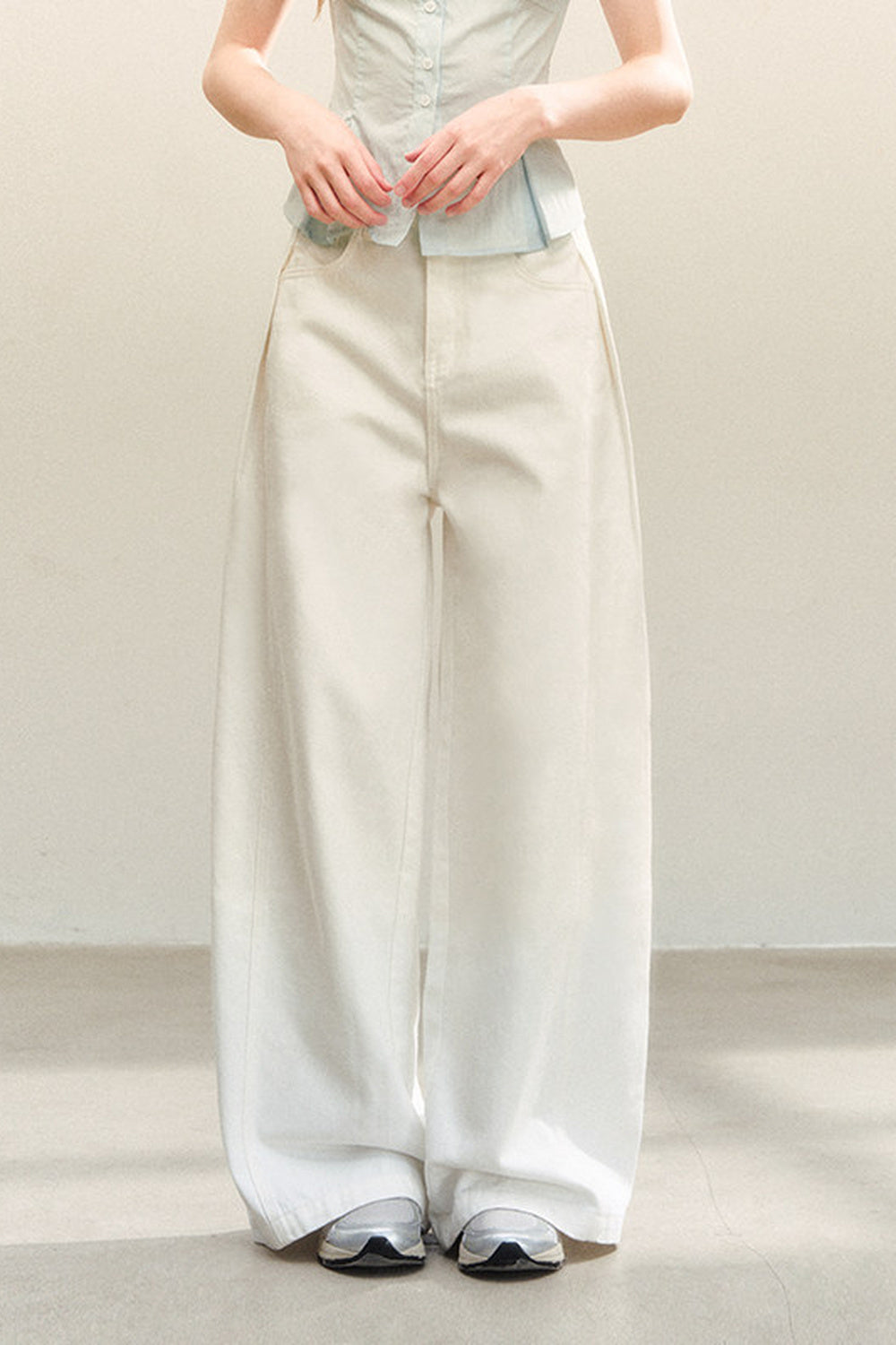 White Drapey High-Waisted Wide-Leg Pants