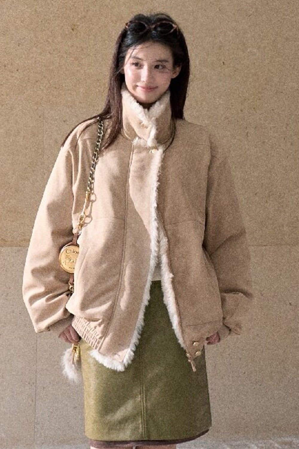 Fern Green Leather Straight Skirt