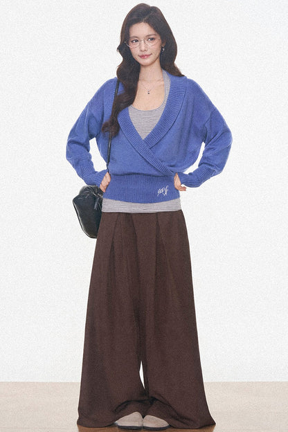 Westayone Long-Sleeved Knitted Sweater and Wide-Leg Pants Set-Up
