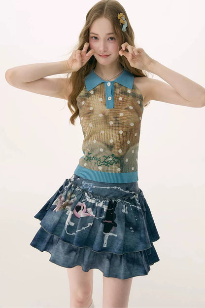 Blue Polo Knit Rabbit Vest