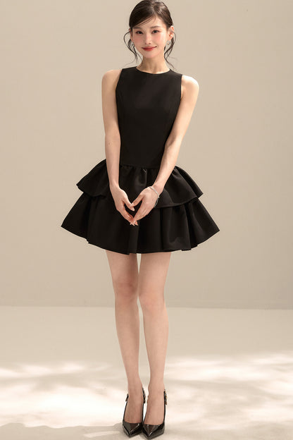 Black Sleeveless Puffy Tank Dress