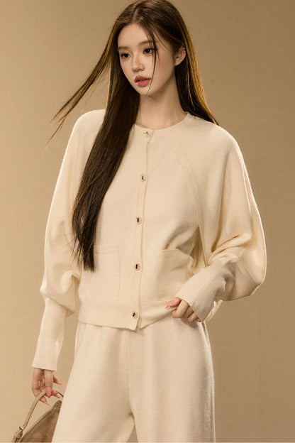 Wool and Cashmere Blend Cardigan and Pants Set-Up