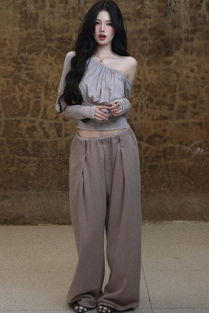 Light Gray Pink Drawstring Waist T-Shirt