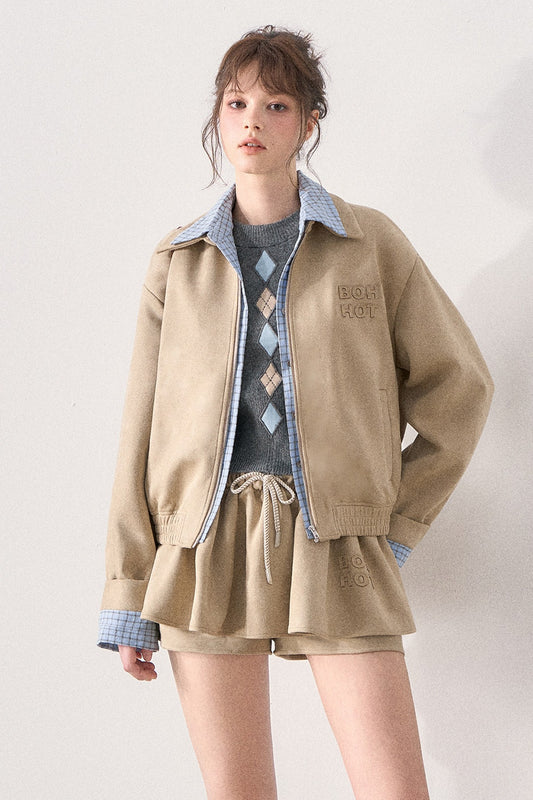 Khaki Suede Jacket and Tutu Skirt Set-Up