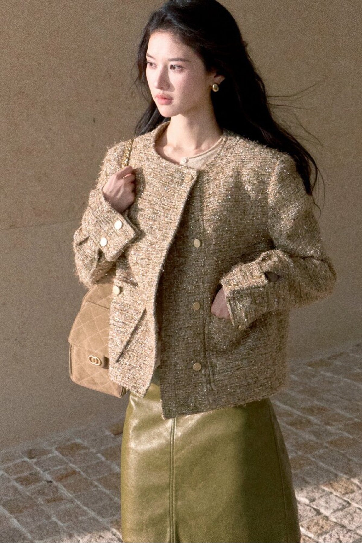 Fern Green Leather Straight Skirt