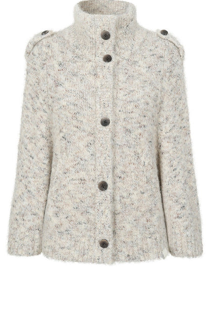 Stand Collar Corsage Knit Cardigan