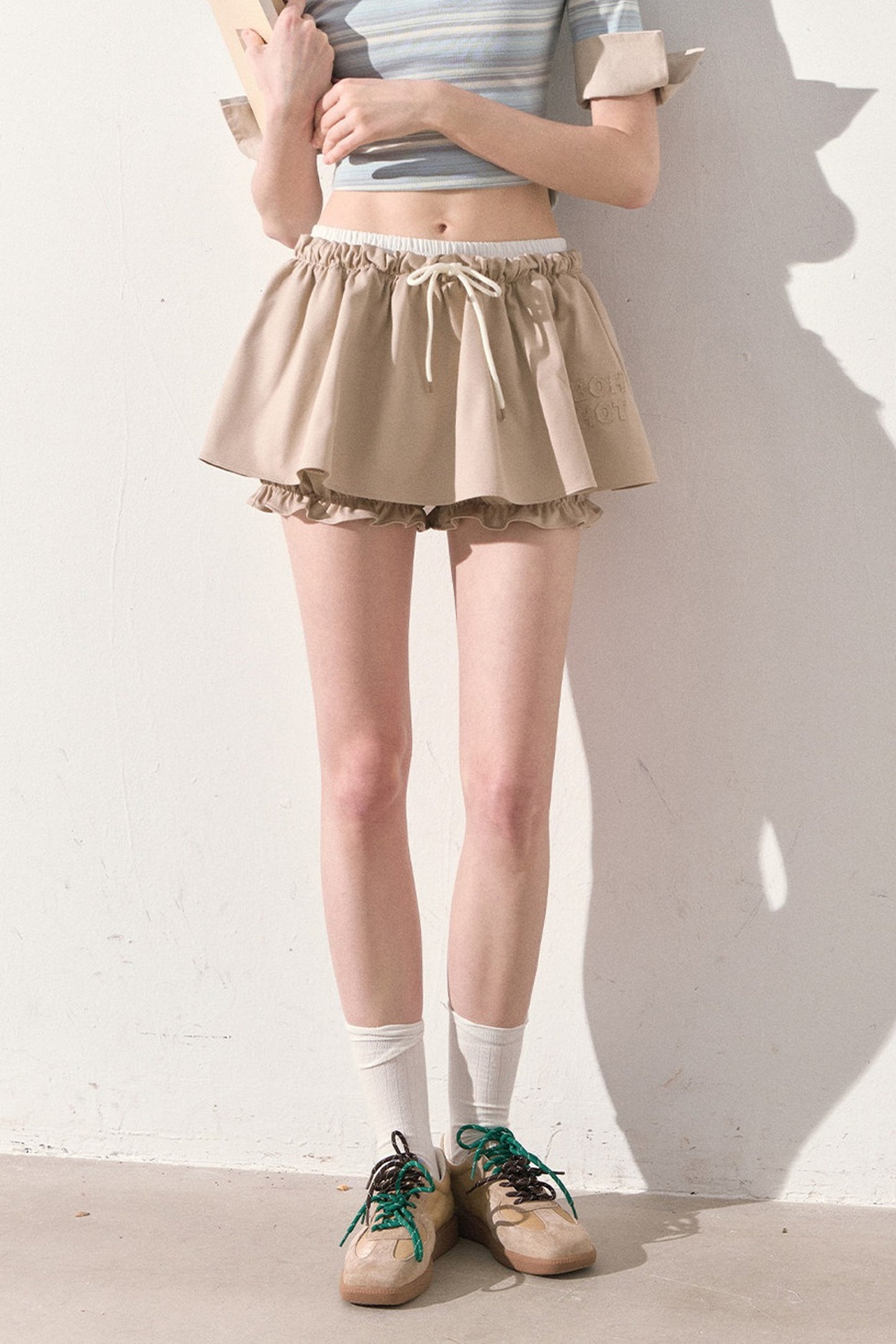 Embroidered Low-rise Drawstring Puff Skirt