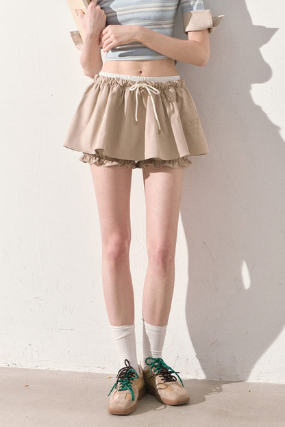 Embroidered Low-rise Drawstring Puff Skirt