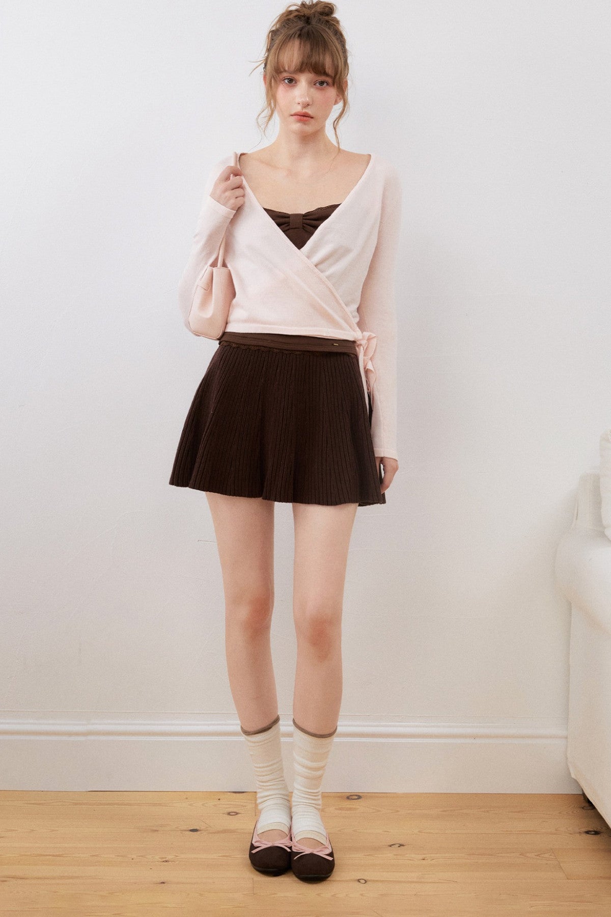 V-Neck Wrap Knit Top Set-Up
