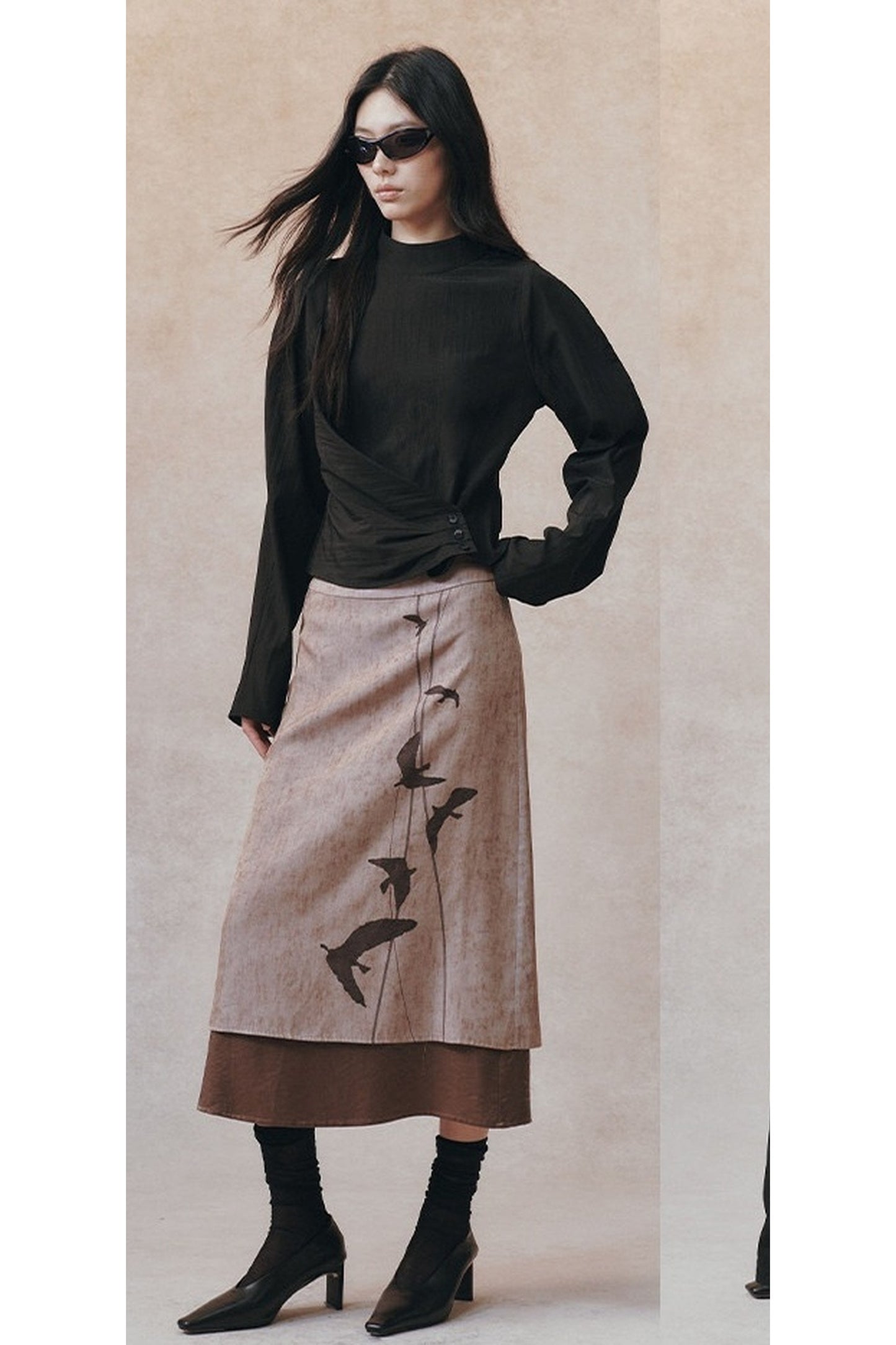 Acetate Half Stand Collar Blouse