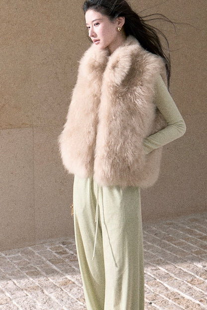 Short Fluffy V-Open Front Fur Vest