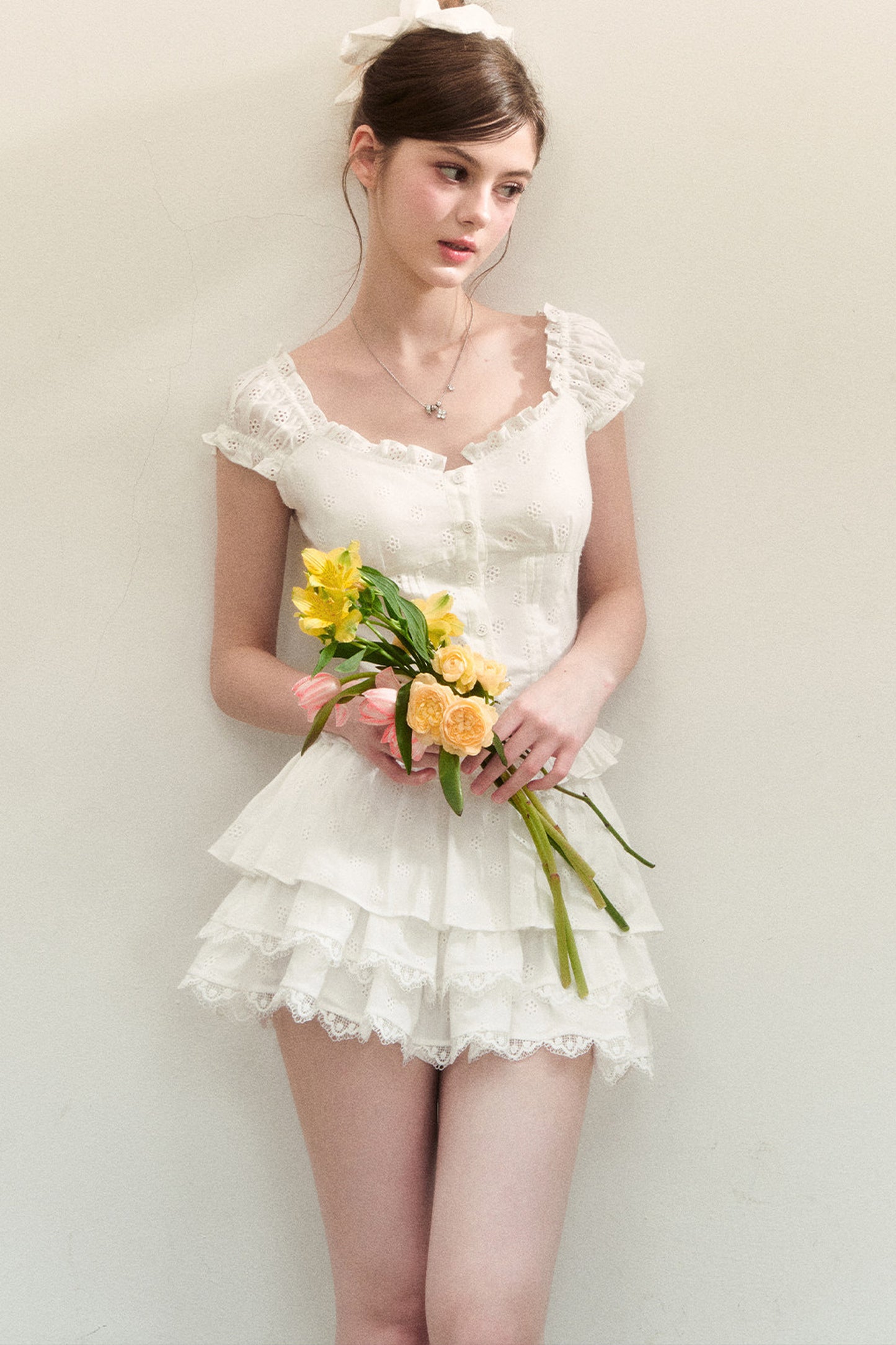 White Ruffled Tank Top and Puffy Cake Skirt Set-Up