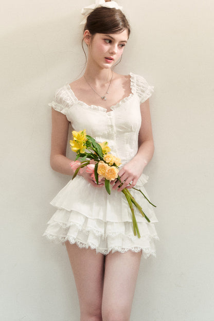 White Ruffled Tank Top and Puffy Cake Skirt Set-Up