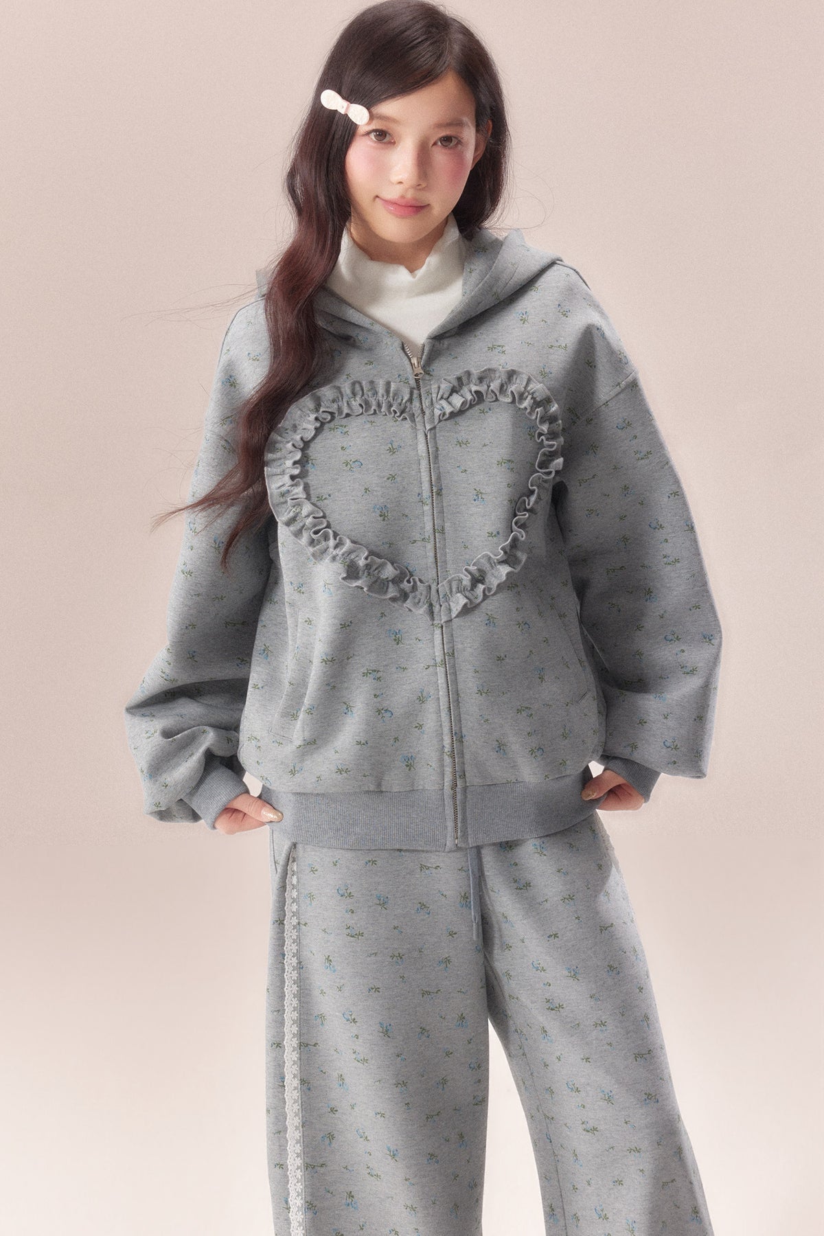 Floral Heart Hoodie and Scimitar Pants Set-Up