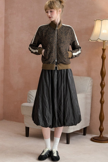 Leopard Print Zip Stand Collar Cardigan