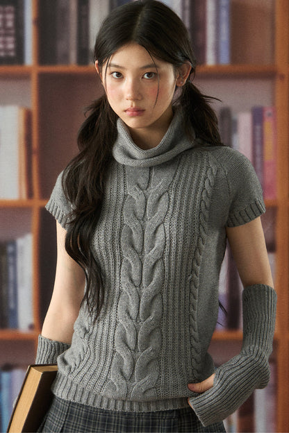 Turtleneck Cable Knit Top and Skirt Set-Up