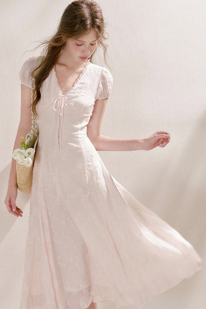 Heavy Embroidery Lace Trim Long Dress