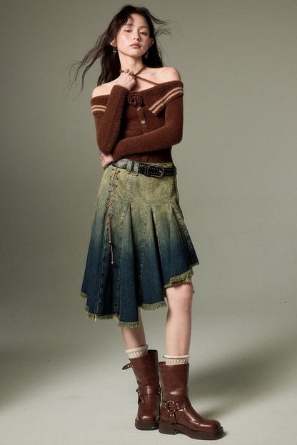 Rose Cross-Strap Off-Shoulder Sweater