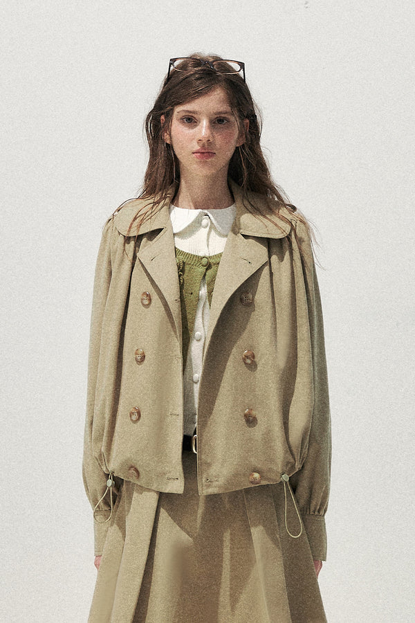 Khaki Short Trench Coat and Skirt Set-Up